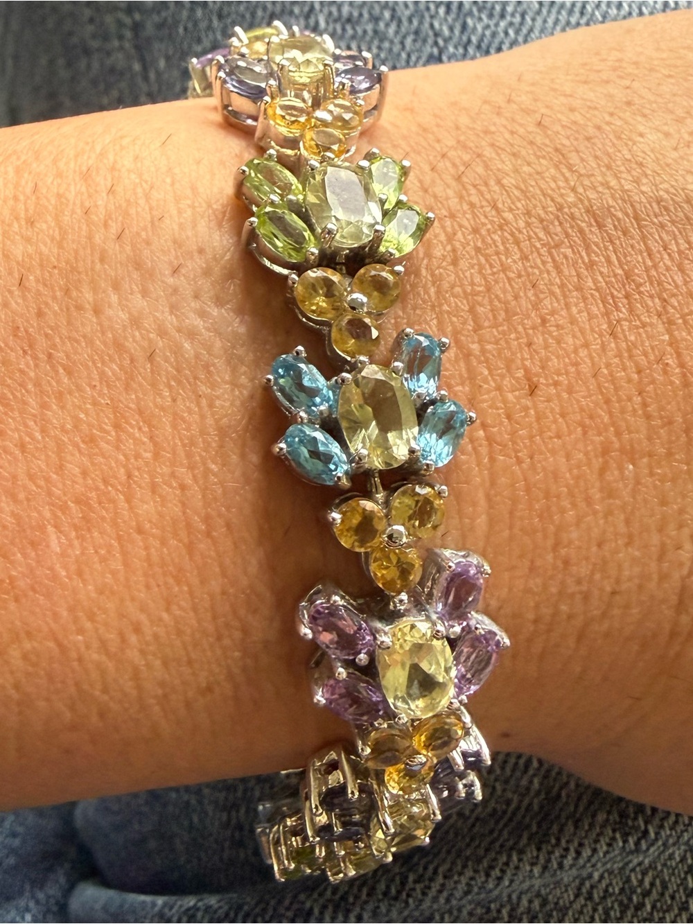 Multi-Color Gemstone Floral Bracelet - Women's Jewelry Sterling silver